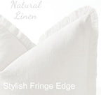 decorUhome Linen Fringe Cream White Throw Pillow Covers 16x16 Set of 2 - Image 2