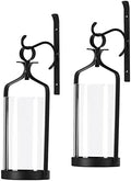 Hanging Hurricane Glass Wall Sconce Candle Holder Black Metal Wall Decorations Set of 2 HLJ15-291B2 by Souliron