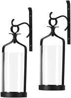 Hanging Hurricane Glass Wall Sconce Candle Holder Black Metal Wall Decorations Set of 2 HLJ15-291B2 by Souliron