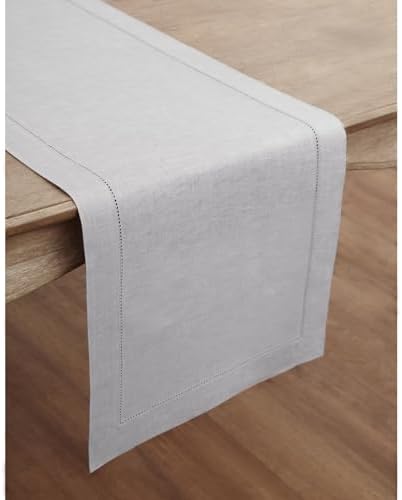 Solino Home 100% Pure Linen Table Runner Grey, Classic Hemstitch 14 x 48 in - Image 2