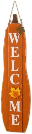 Glitzhome Fall Reversible Wood Pumpkin Porch Sign – 36" Dual-Sided Welcome Design with Autumn Leaves，Flips to Hey Boo for Halloween Entryway by Glitzhome