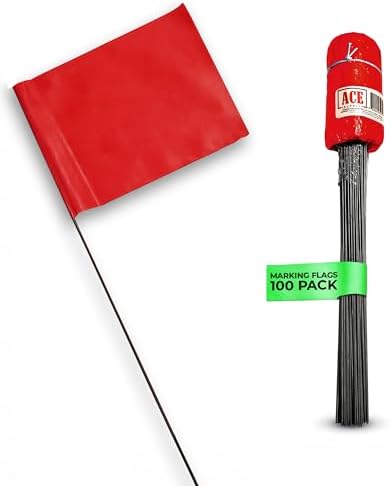 Red Marking Flags 100 Pack - 4x5x15 Inch Red Flags for Yard - Markers For Lawn, Irrigation, Landscaping, Survey & Sprinkler Head Marking by ACESupply