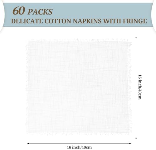 Pesonlook 60 Pcs White Cotton Linen Napkins with Fringe, 16x16 Inches - Image 3