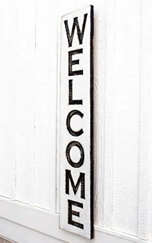 Large Vertical Welcome Sign - Carved Wood Board Rustic Distressed Porch Farmhouse Style Restaurant Cafe Wooden Wall Art Decoration (Available in 3 Sizes: 8" x 40", 10" x 48" and 12" x 60") - Image 3