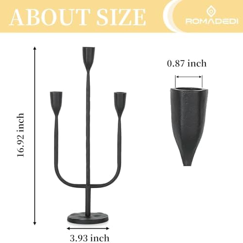 Romadedi Candelabra Balck Candlestick Holders: Taper Candle Holders Metal Tall Vintage Candle Holders Christmas Iron for Table Centerpiece Antique Decor Fireplace Decorative Mantle - Image 4