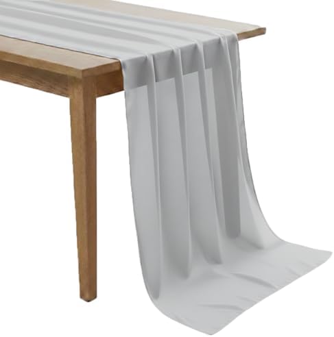 MDS Pack of 12 | Grey | 14ft Chiffon Table Runner 29x170 Inches Long Romantic Rustic Sheer Gauze Runner for Wedding Bridal Shower Birthday Banquets Engagement Spring Easter Boho Decorations by MDS