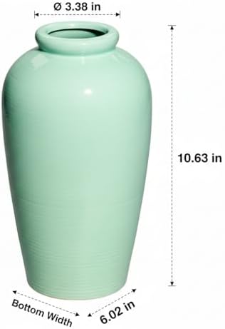 Green Ceramic Vase - 11 Inch Tall Modern Decorative Flower Vase for Living Room, Pottery Centerpiece Vases Home Decor, Eucalyptus, Mantel Decor, Side Table, Kitchen Decoration - Image 2