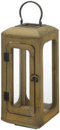 14" High Decorative Wood and Glass Lantern with Metal Handle, Distressed Brown, Candle Holder (Distressed Brown, Small) by Unknown