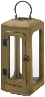 14" High Decorative Wood and Glass Lantern with Metal Handle, Distressed Brown, Candle Holder (Distressed Brown, Small) by Unknown