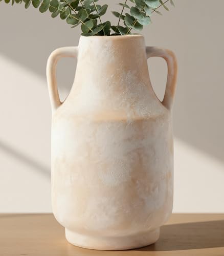 Ceramic Flower Vase, 10.6" Rustic Farmhouse Decorative Vase, Wide Ceramic Pottery Vase for Fresh Flowers, Pampas Grass, Living Room, Fireplace Mantel, Table and Shelf Decor by Unknown
