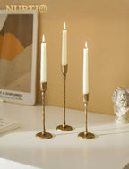 NUPTIO Iron Taper Candle Holders: Antique Brass Candlestick Holder Set of 3 - Image 2
