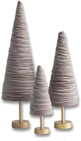 Taupe Pedestal Velvet Trees Set of 3, Valentine Tree Tabletop, Winter Mantel, Made in USA, Holiday Dining Table Centerpiece, Handcrafted Gift for (Taupe) by YourHeartsContent