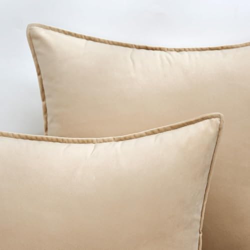 MIULEE Decorative Beige Velvet Euro Sham Throw Pillow Covers 24x24 Inch - Image 6