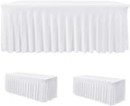 White Spandex Table Covers 6ft Rectangle Table Skirts for Party 2 Pack by HolidayIdeas