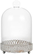 Twakutwku 8" Tall Large Sturdy Handmade Glass Cloche Dome with Metal Base in Shabby White for Plant, Terrarium, Collectibles, Candle. Cloche Glass Dome, Bell Jar Display Case (Shabby White, 8") by Unknown