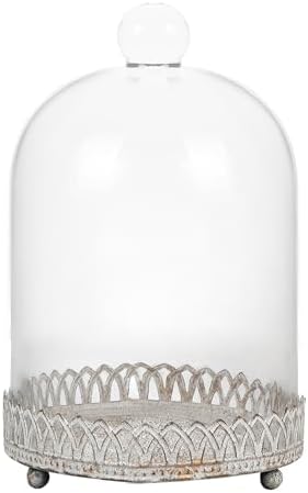 Twakutwku 8" Tall Large Sturdy Handmade Glass Cloche Dome with Metal Base in Shabby White for Plant, Terrarium, Collectibles, Candle. Cloche Glass Dome, Bell Jar Display Case (Shabby White, 8") by Unknown