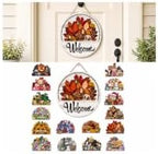 16 Pcs Interchangeable Welcome Sign for Front Door, 12 Inch Wooden Round Door Hanger with 15 Magnetic Seasonal Icons, Farmhouse Porch Entryway Decor for Holiday & Year Round，2Set by Unknown