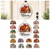 16 Pcs Interchangeable Welcome Sign for Front Door, 12 Inch Wooden Round Door Hanger with 15 Magnetic Seasonal Icons, Farmhouse Porch Entryway Decor for Holiday & Year Round，1Set by Unknown