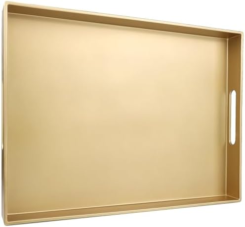 Gold Serving Tray for Coffee Table, Rectangular Plastic Decorative Tray with Handles for Entertaining, Outdoor Patio, Living Room, Ottoman, Bathroom Counter, 11.8”*15.7”*1.6” by SforGUVA