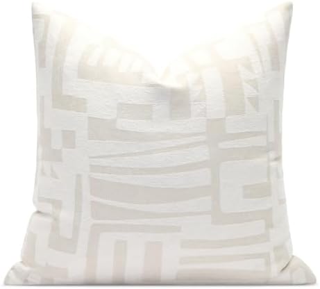 Throw Pillow Cushion Cover 18x18 inches, Double Sided Modern Geometric High Density Jacquard Polyester Pillow Covers for Sofa, Bed, Rattan Chair, Bedroom, Living Room(White) by AIBUHOME