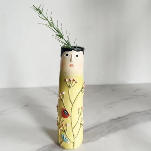 Spring Family Bud Vases, Resin Bohemian Family Vase, Girls Face Cute Hand Painted Character Vase for Home Decor Living Room Personalized Decor (4PCS) - Image 3