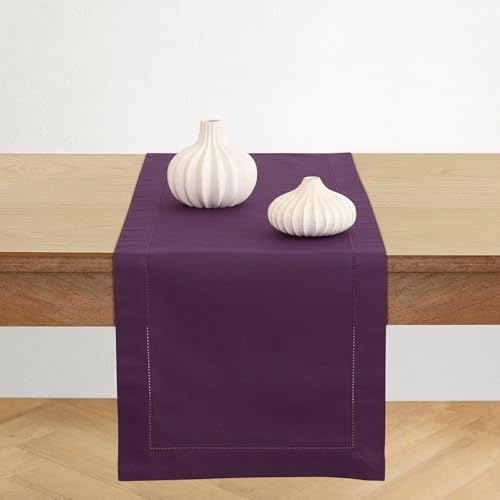 Solino Home Cotton Linen Table Runner Purple Hemstitch, 14 x 90 in by SolinoHome
