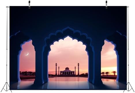 BELECO 9x6ft Fabric Mosque Backdrop Muslim Ramadan Kareem Religious Building Islamic City Mosque Crescent Moon Background Religious Theme Party Decorations Photo Booth Studios Props - Image 4