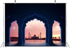 BELECO 12x8ft Fabric Mosque Backdrop Muslim Ramadan Kareem Religious Building Islamic City Mosque Crescent Moon Background Religious Theme Party Decorations Photo Booth Studios Props - Image 4