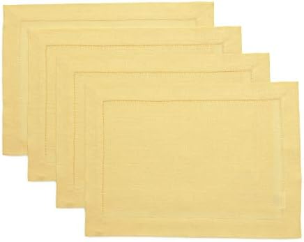 Solino Home 100% Pure Linen Woven Placemats Yellow, 14 x 19 in, Set of 4 by SolinoHome
