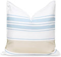 Hofdeco Premium Coastal Patio Indoor Outdoor Throw Pillow Cover Only, 20"x20" Water Repellent for Backyard, Couch, Baby Blue Neutral Tan Stripes by HofdecoPremium