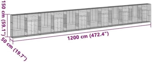 vidaXL Gabion Basket with Cover 472.4"x19.7"x59.1" Galvanized Iron - Image 3