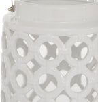 Deco 79 Ceramic Circles Decorative Candle Lantern with Cut Out Design, 7" x 8" x 11", White - Image 4