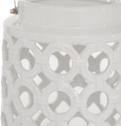Deco 79 Ceramic Circles Decorative Candle Lantern with Cut Out Design, 7" x 8" x 11", White - Image 4
