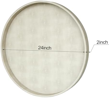HofferRuffer Large Round Serving Tray 24'', Elegant Faux Leather Circle Ottoman Table Tray, Serve Tea Coffee Breakfast in Bedroom Living Room Kitchen (Cream White) - Image 2