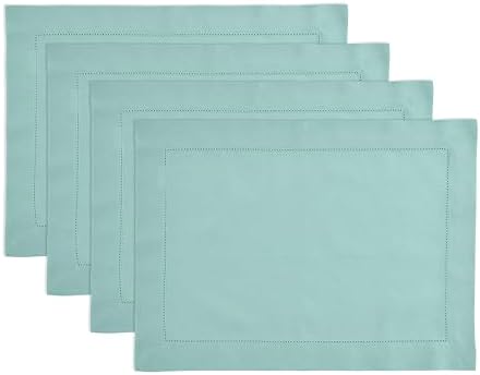 Solino Home Cotton Linen Placemats Pastel Turquoise, 14 x 19 in, Set of 4 by SolinoHome