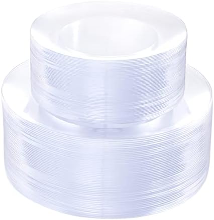 PULOTE 100Pieces Clear Plastic Plates - Premium Heavyweight Plastic Clear Disposable for Wedding&Party Include 50 Dinner & 50 Dessert/Salad Plates by PULOTEpartywareWesupplyproductsandyouenjoylife