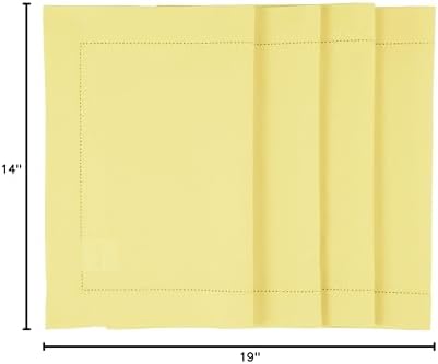 Solino Home Cotton Linen Placemats Yellow Hemstitch, 14 x 19 in, Set of 4 - Image 5