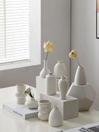 Set of 9 Ceramic Bud Vases for Pampas Grass Flowers, Small Vases in Bulk for Centerpieces Boho Vases for Wedding Decorations Neutral Living Room and Bedroom Decor DIY Gift (White) - Image 5