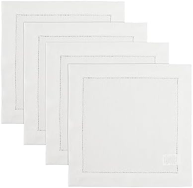 Solino Home 100% Pure Linen Placemats White Hemstitch, 14 x 14 in, Set of 4 by SolinoHome