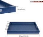20 x 14 inches Leather Rectangle Serving Tray with Hole Handles,High-End Light Large Service Tray for Ottoman Tray, Tea, Food, Butler - Countertop, Kitchen,Family Dinner, Picnic (Blue) - Image 4