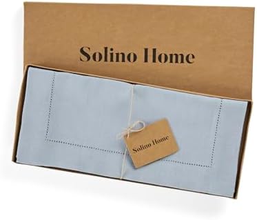 Solino Home 100% Pure Linen Table Runner Dusty Blue Hemstitch, 14 x 108 in - Image 5