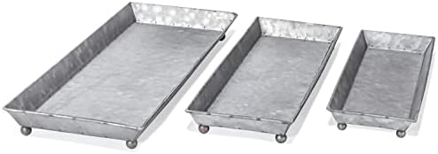 Red Co. Set of 3 Decorative 12.5” to 17.5” Rustic Galvanized Metal Trays with Distressed Finish by RedCo