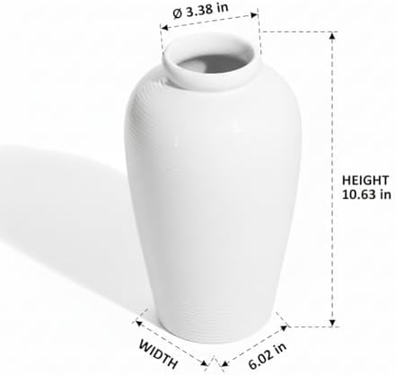 White Ceramic Vase for Centerpiece - 11 Inch Large Modern Boho Vase for Pampas Grass, Minimalist Decorative Flower Vases for Home Decor, Kitchen, Entryway, Mantel, Wedding Decor - Image 2