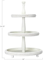 Creative Co-Op Round 3-Tier Decorative Wood Tray with Hobnail Edge, White - Image 2