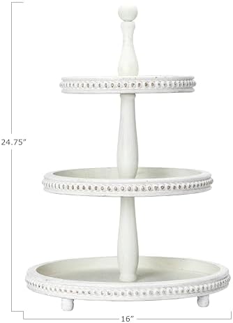 Creative Co-Op Round 3-Tier Decorative Wood Tray with Hobnail Edge, White - Image 2