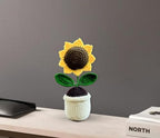 Divyakosh Handmade Crochet Flowers Potted Plant - Set of 1, Hand Woven Sunflowers Daisy Knitted Potted, Flower for Car Dash Decoration, Table Decor, Home Decora - Image 5