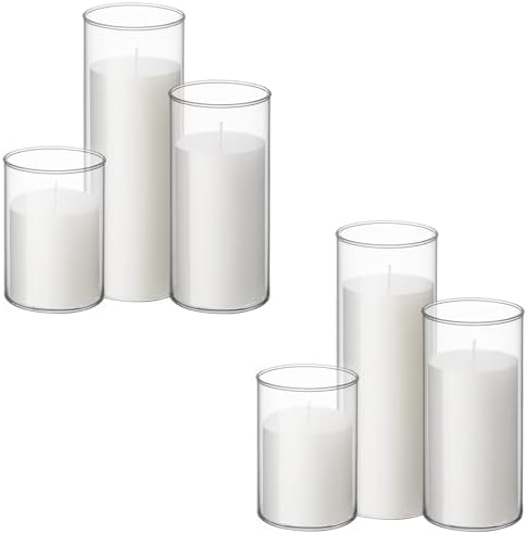 Shihanee 6set Pillar Candles and Vases, 3'' X 5.9", 7.9", 9.8", White by Shihanee