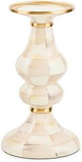MACKENZIE-CHILDS Pillar Candlestick, Medium, Brown-and-White Mocha Check by Unknown