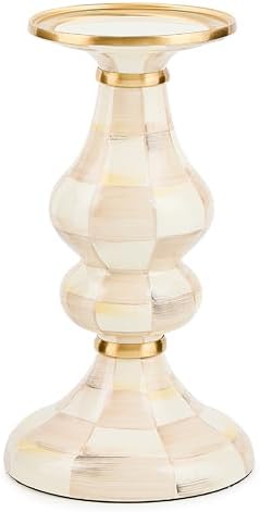 MACKENZIE-CHILDS Pillar Candlestick, Medium, Brown-and-White Mocha Check by Unknown
