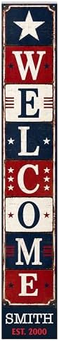 48x8" Custom 4th of July Welcome Porch Sign, Personalized Patriotic Porch Decor for Independence Day, Standing Welcome Sign for Front Door, PVC, Design 1 - Image 2